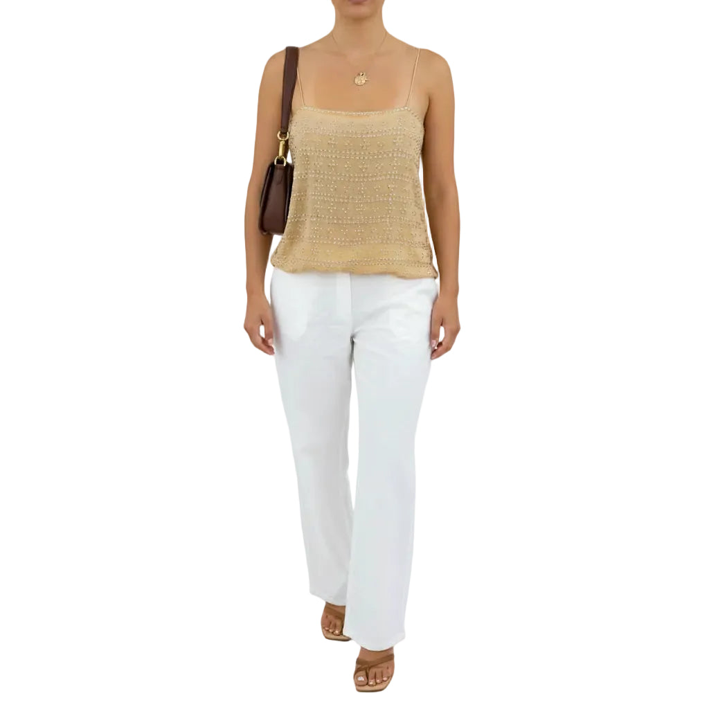 Damen Ärmelloses Tanktop mit Kariertem Muster und Rückenfreiem Design