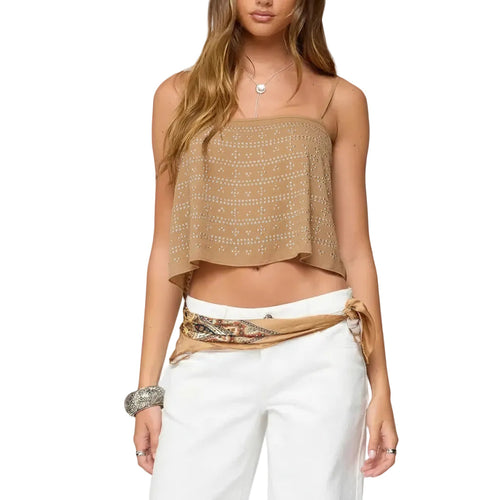 Damen Ärmelloses Tanktop mit Kariertem Muster und Rückenfreiem Design