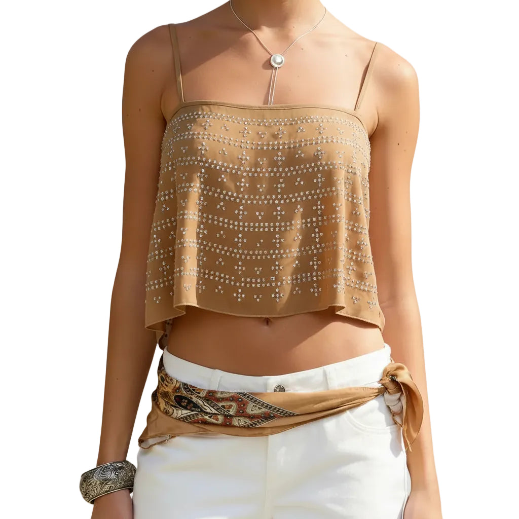 Damen Ärmelloses Tanktop mit Kariertem Muster und Rückenfreiem Design