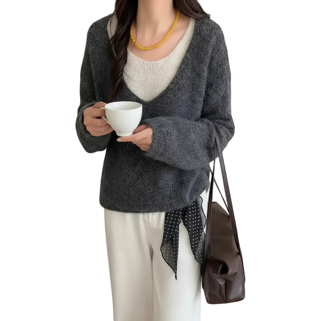 Damen Sweater im Zweilagigen Look mit Lockerer Passform