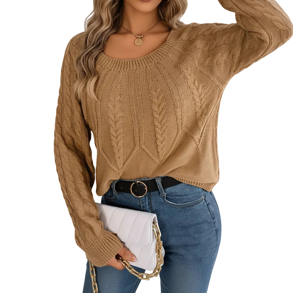 Damen Sweater mit Geometrischem Muster und Rundhalsausschnitt