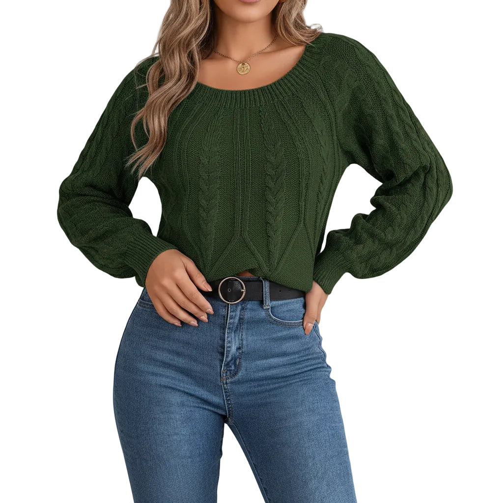 Damen Sweater mit Geometrischem Muster und Rundhalsausschnitt