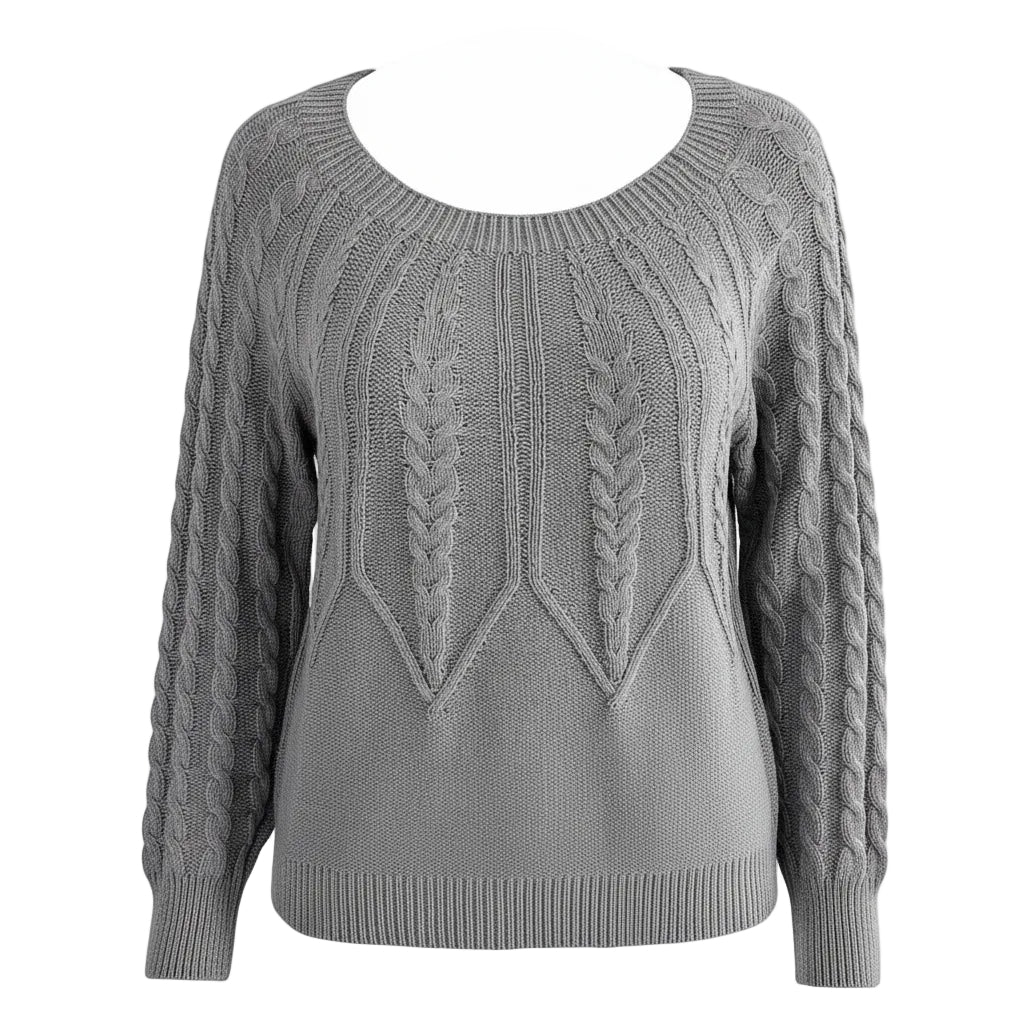 Damen Sweater mit Geometrischem Muster und Rundhalsausschnitt