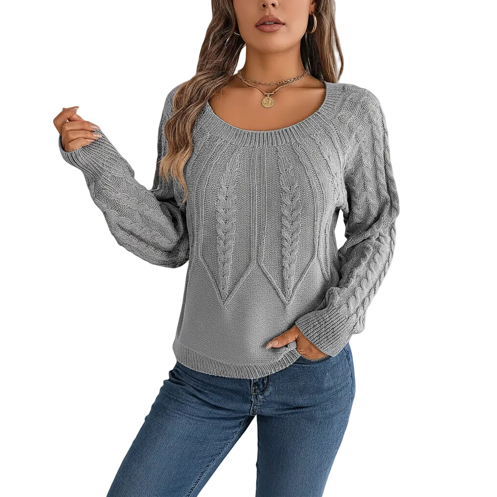 Damen Sweater mit Geometrischem Muster und Rundhalsausschnitt