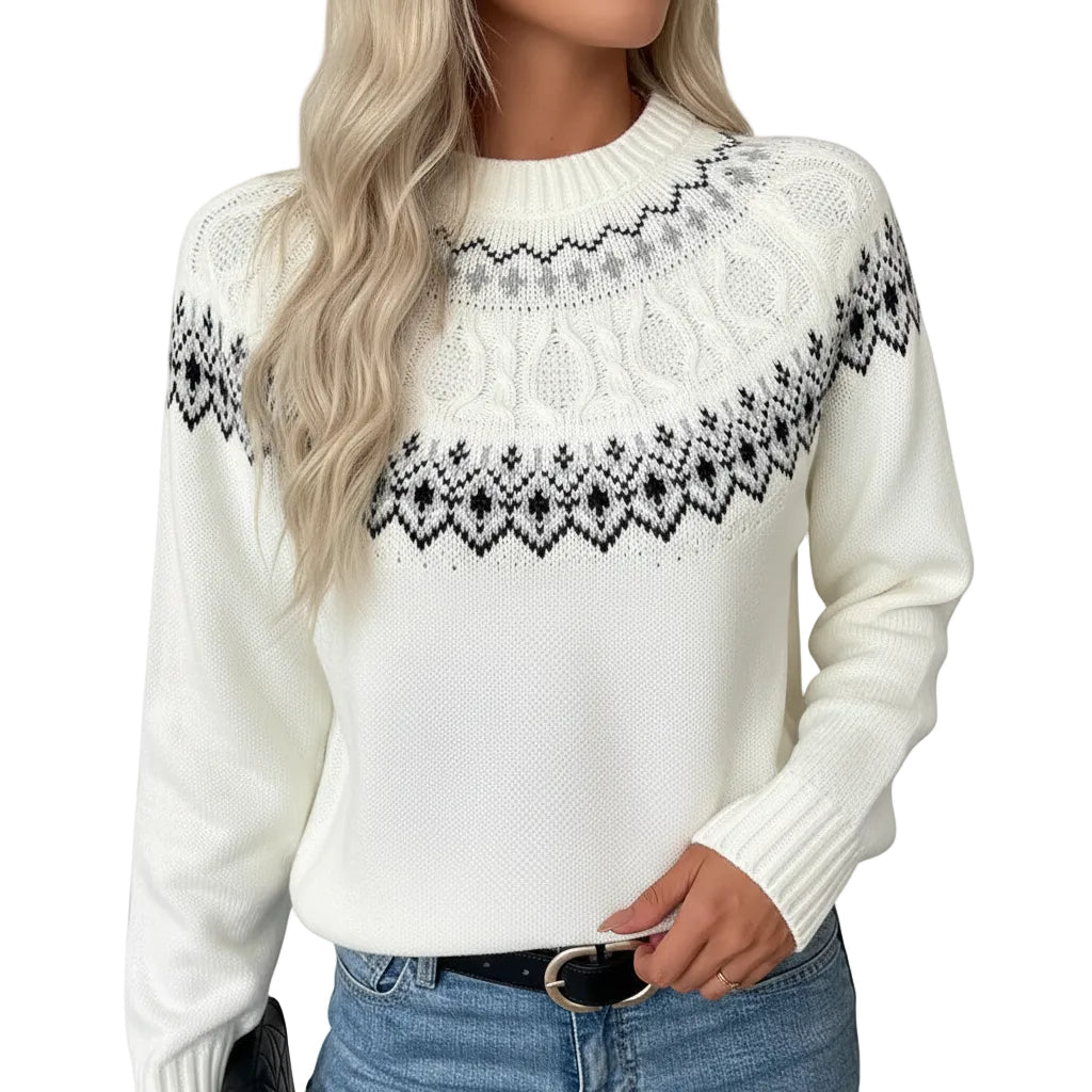 Damen Sweater mit Jacquardmuster und Rundhalsausschnitt