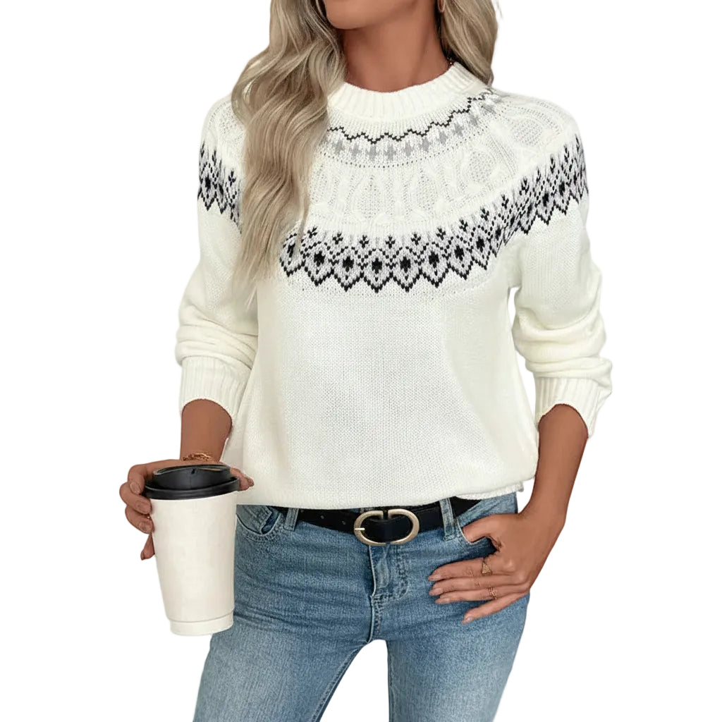 Damen Sweater mit Jacquardmuster und Rundhalsausschnitt