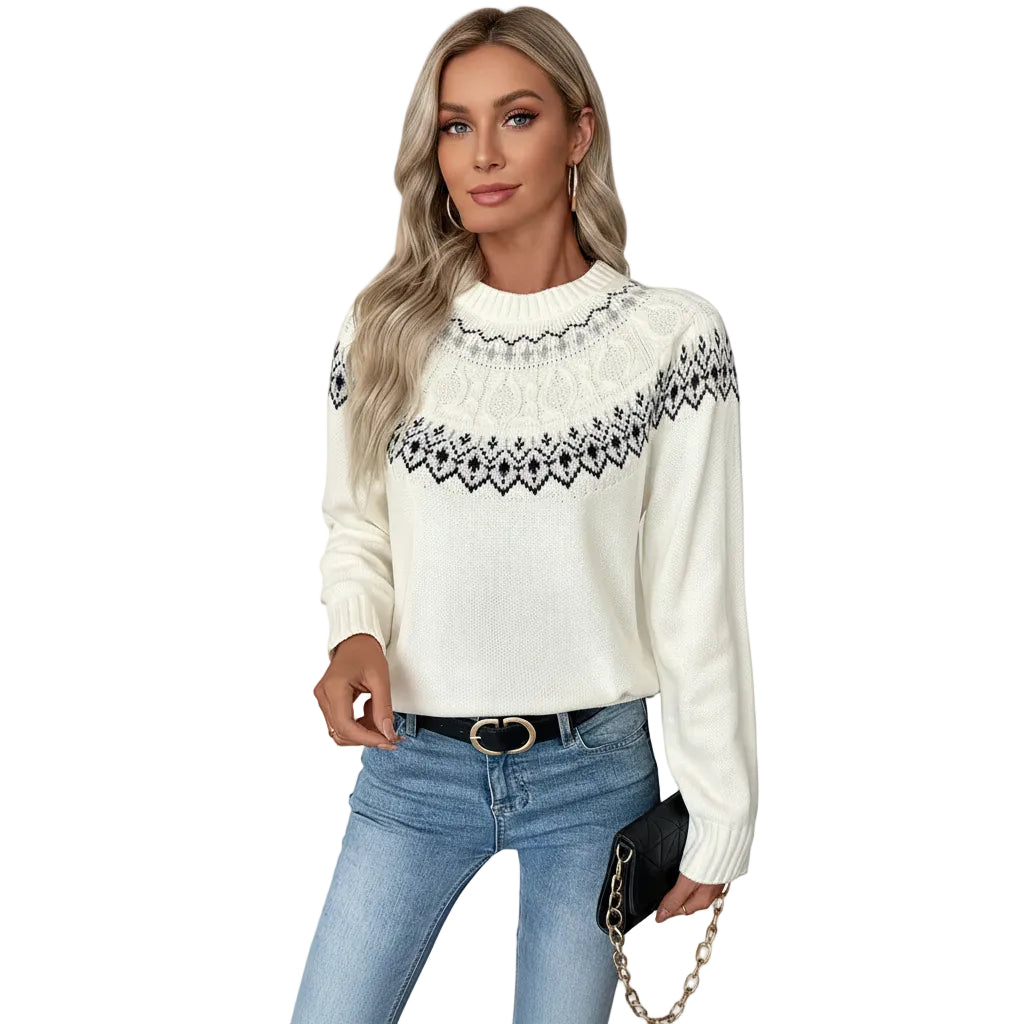 Damen Sweater mit Jacquardmuster und Rundhalsausschnitt