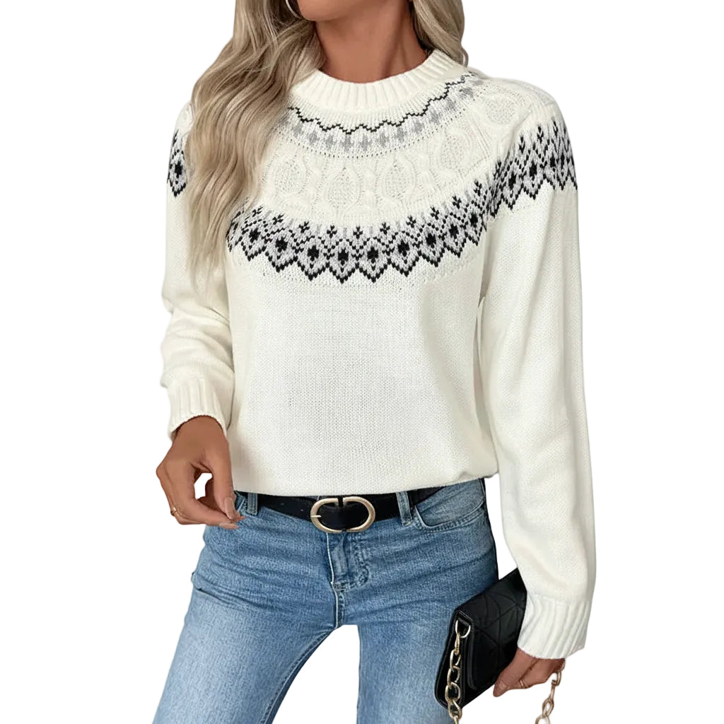 Damen Sweater mit Jacquardmuster und Rundhalsausschnitt