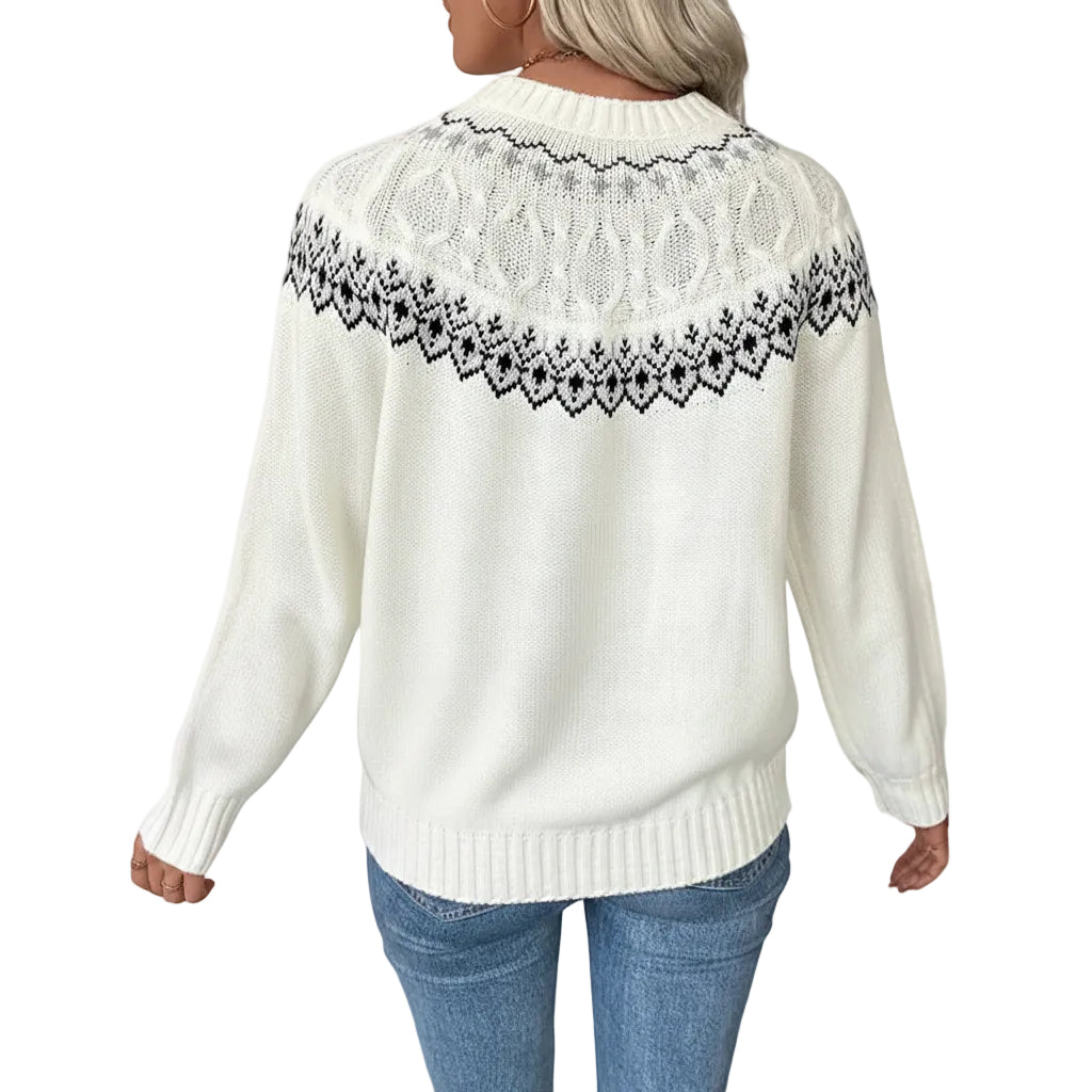Damen Sweater mit Jacquardmuster und Rundhalsausschnitt
