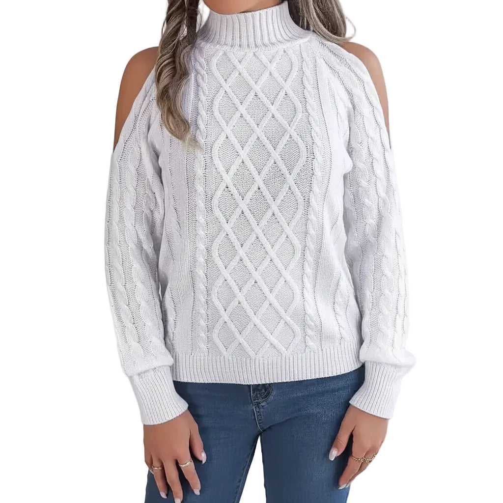 Damen Sweater mit Twistmuster und Schulterfreiem Design