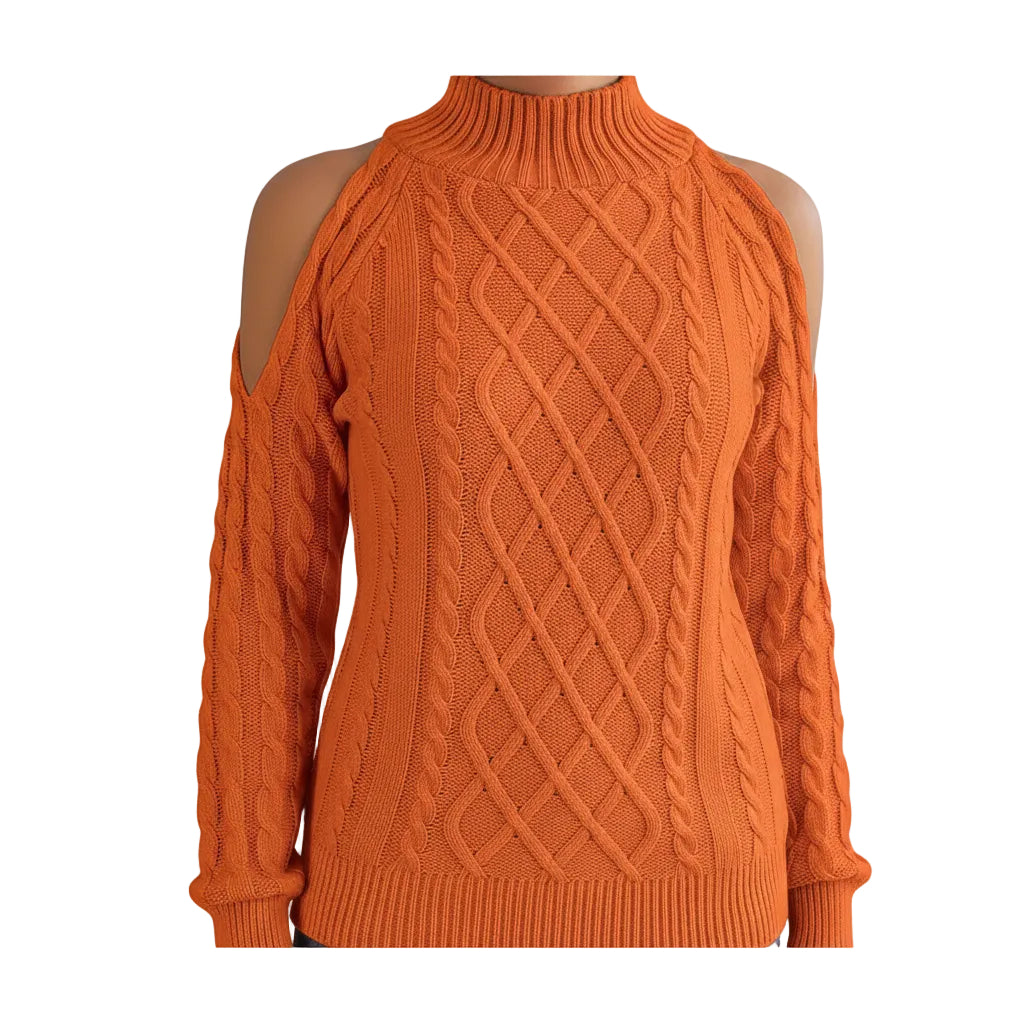 Damen Sweater mit Twistmuster und Schulterfreiem Design
