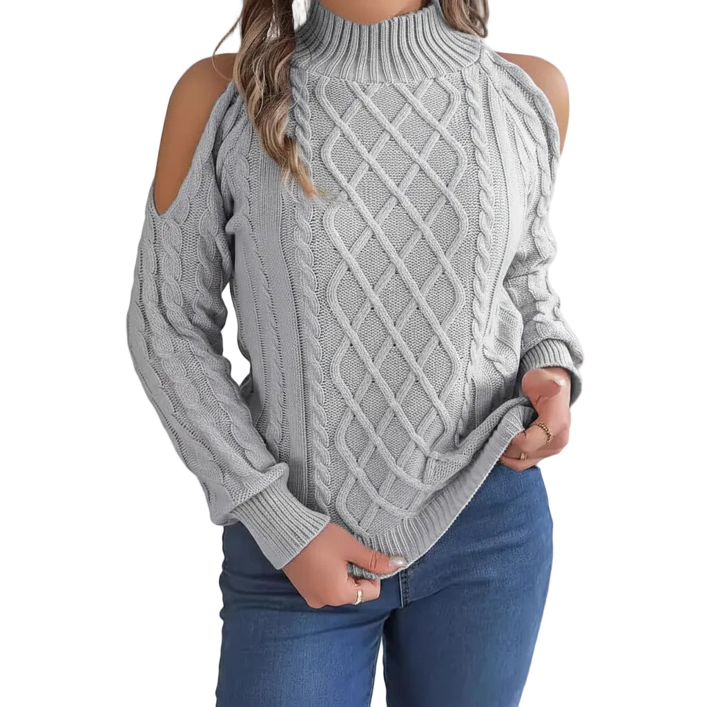 Damen Sweater mit Twistmuster und Schulterfreiem Design