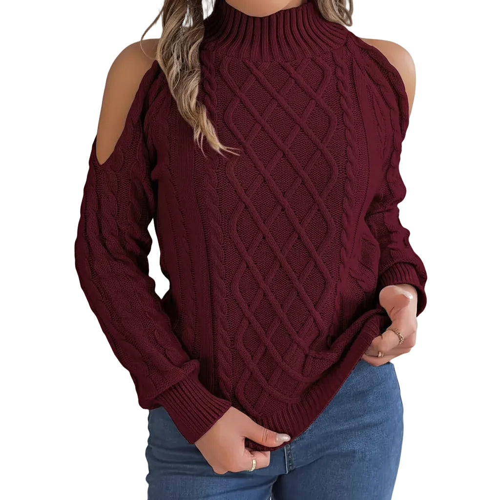 Damen Sweater mit Twistmuster und Schulterfreiem Design