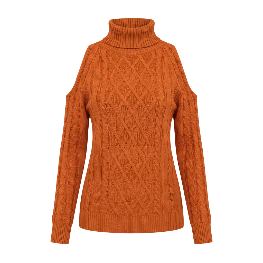 Damen Sweater mit Twistmuster und Schulterfreiem Design