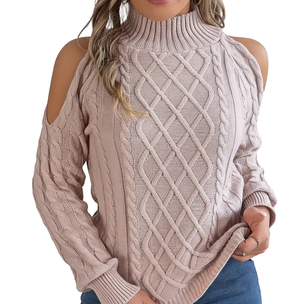 Damen Sweater mit Twistmuster und Schulterfreiem Design
