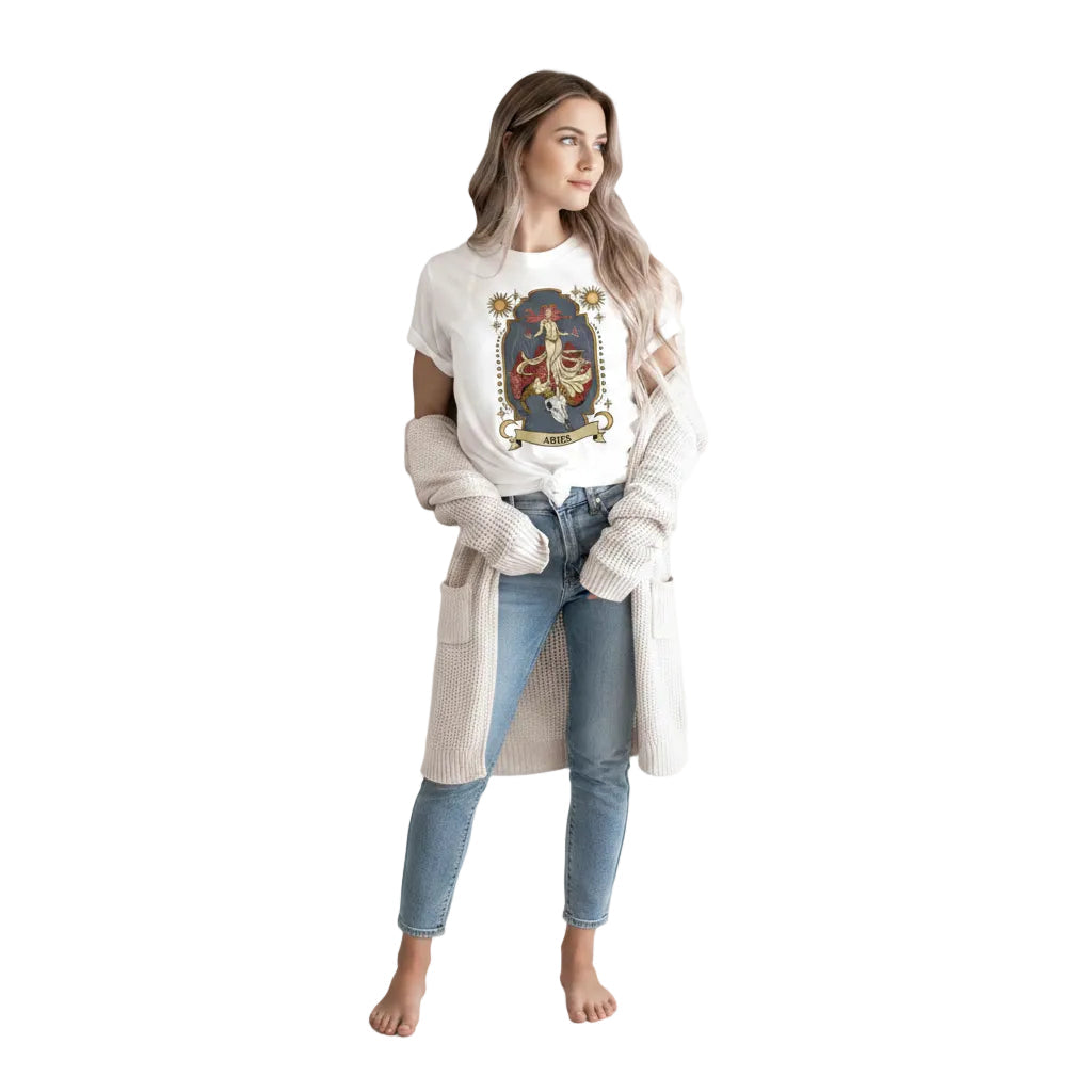 Damen T-Shirt mit Mondgrafik aus Baumwolle und Rundhalsausschnitt