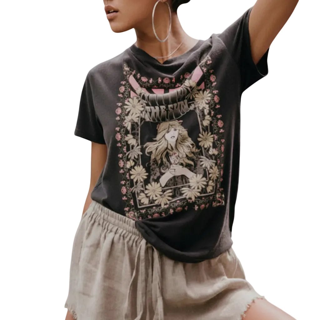Damen T-Shirt mit Retro Print und Rundhalsausschnitt