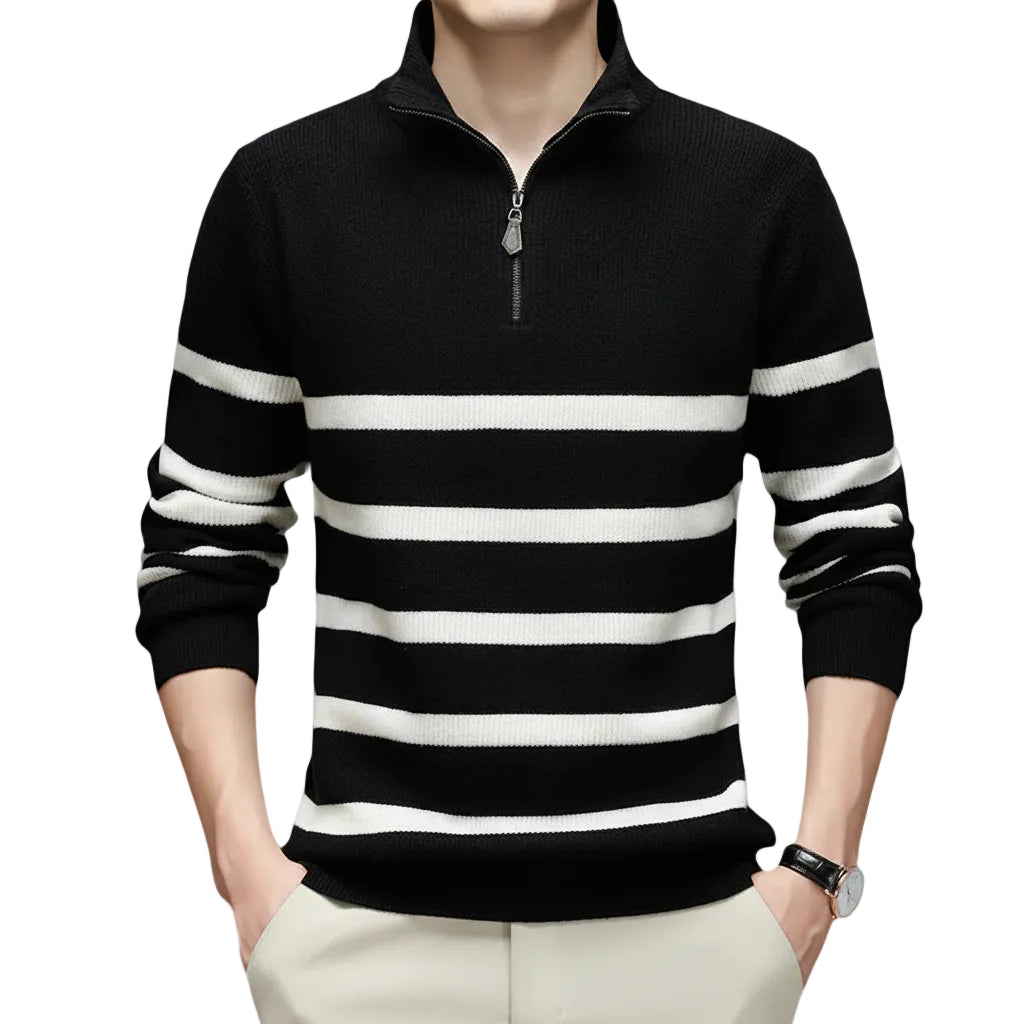 Herren Gestreifter Sweater mit Rundhalsausschnitt und Lockerer Passform