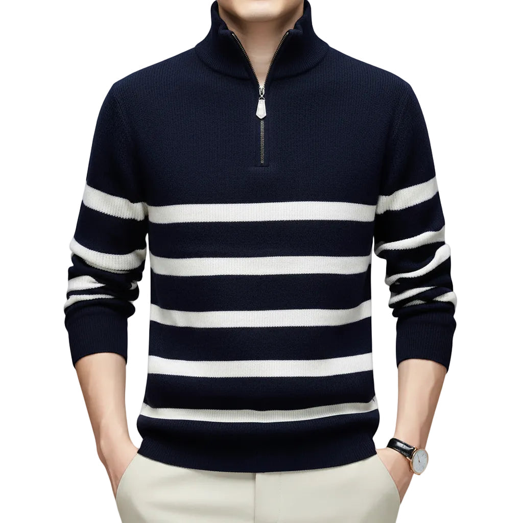 Herren Gestreifter Sweater mit Rundhalsausschnitt und Lockerer Passform