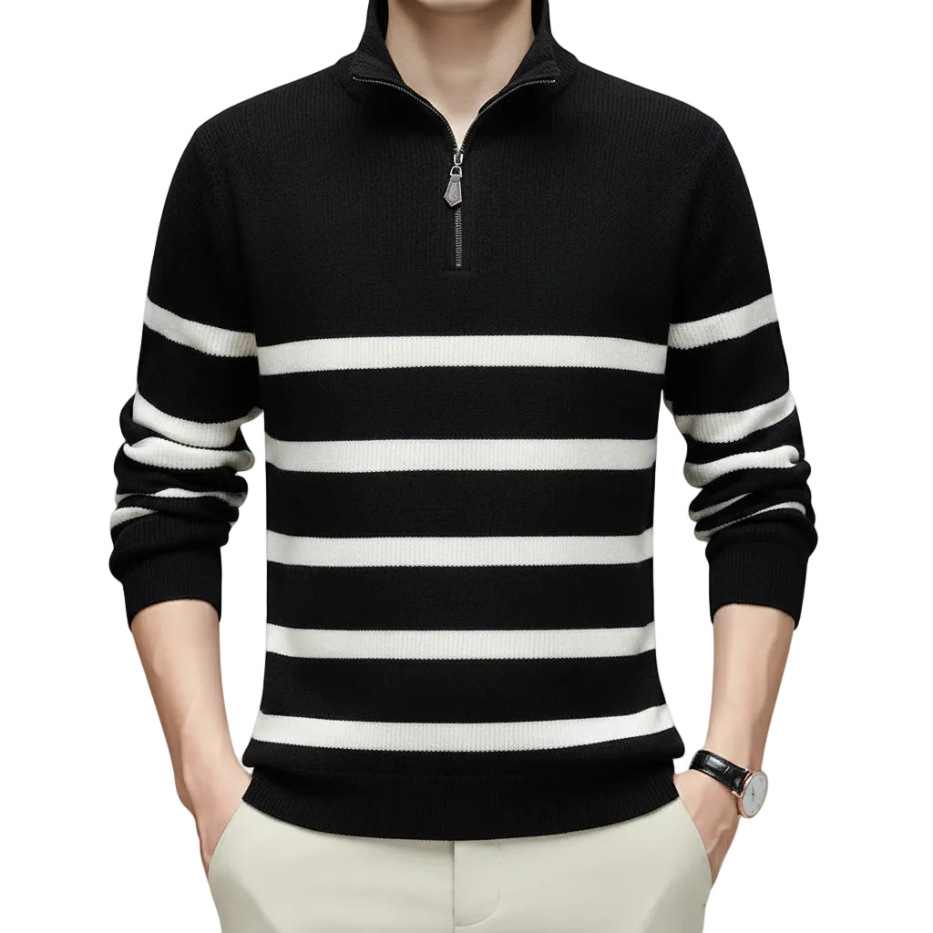 Herren Gestreifter Sweater mit Rundhalsausschnitt und Lockerer Passform