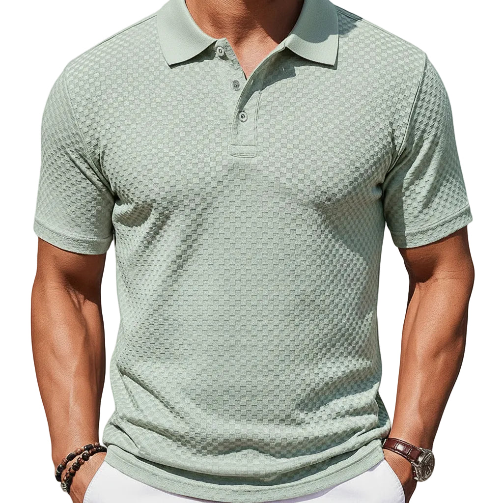 Herren Kariertes Kurzarm T-Shirt mit Kragen